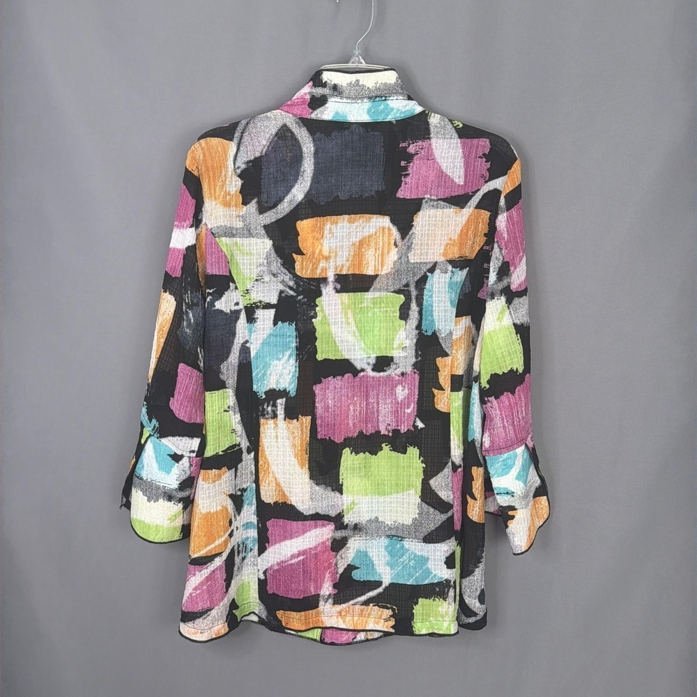 Ali Miles Jacket Womens Medium Multicolor Abstract Crepe Button Front Artsy - Picture 2 of 9